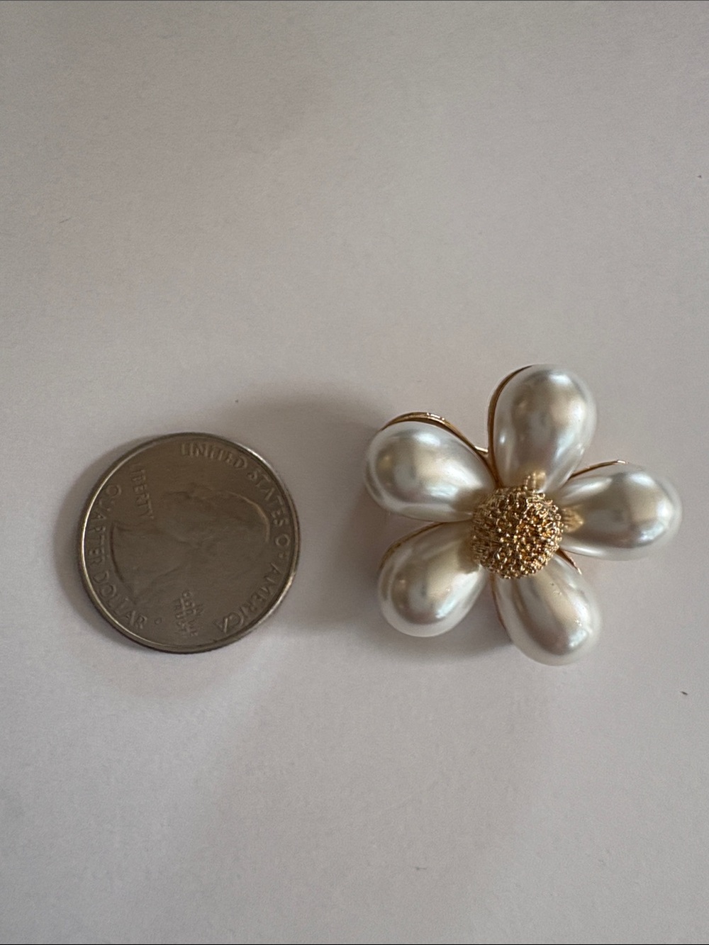 Pearl Flower Brooch with Gold Center - White
